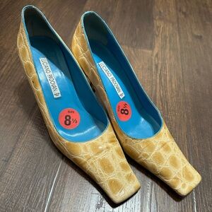 Luciano Padovan Animal Print Square Toe Heels- Size 8 1/2- Yellow Size 39